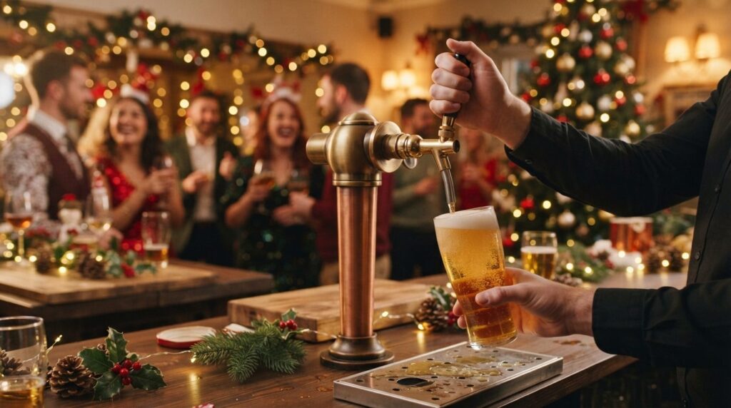 Close-up professional lifestyle image of a draft beer tap di