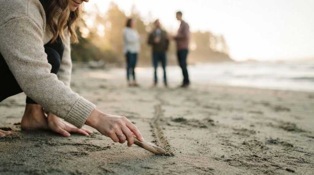 Close-up of hands placing a boundary or limit, shown as a pe