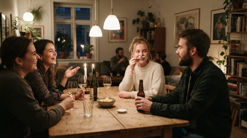 Candid lifestyle photograph of young Danish adults at a casu